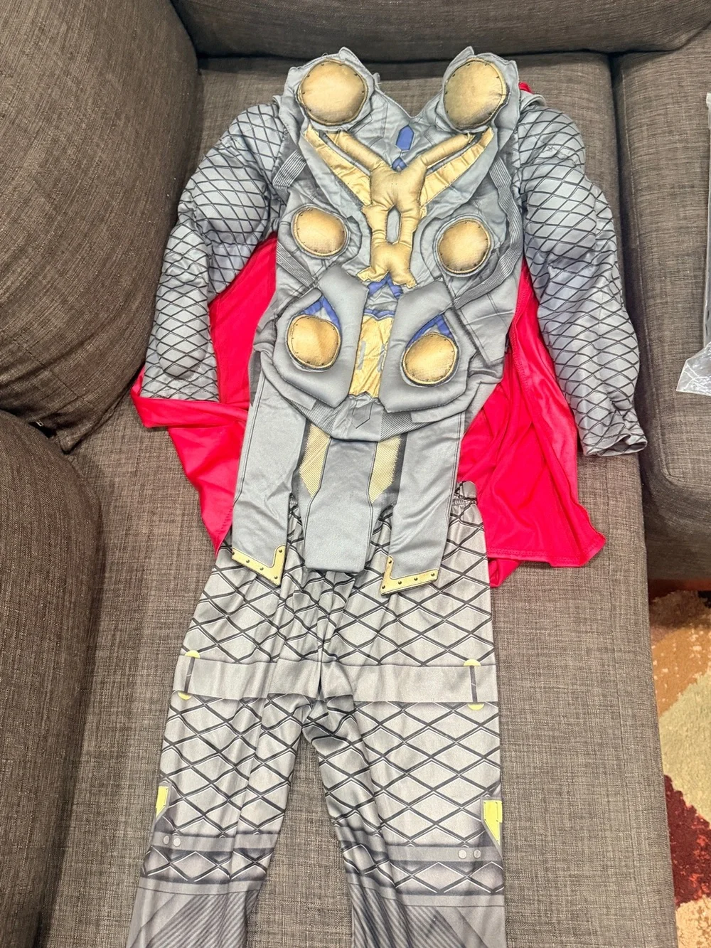 Marvel Thor Disney Boys Superhero Costume in Gray with Red Cape and Gold Accents - Picture 1 of 2